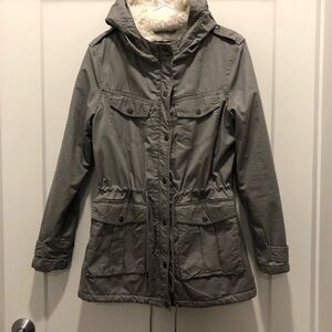 Gray Utility Jacket with Faux Fur Lining